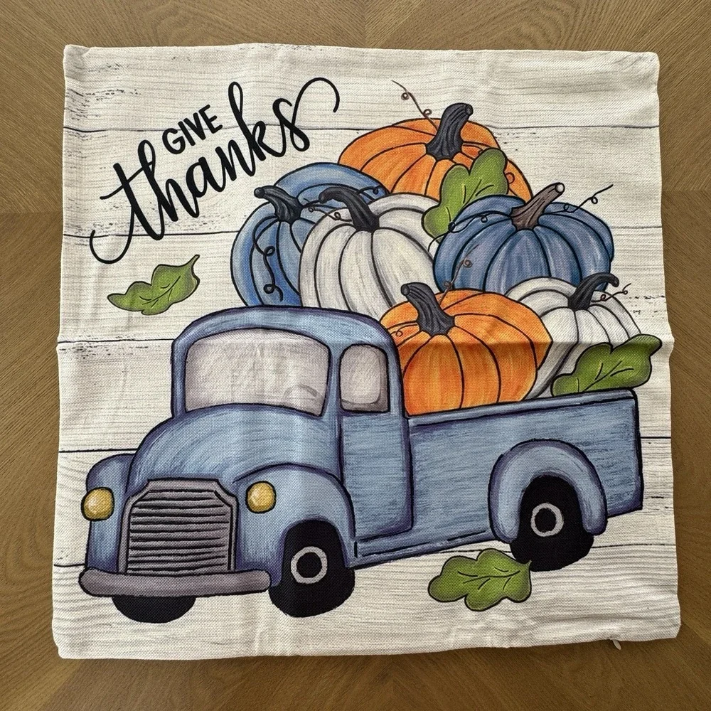 Artscope Fall Pillow Covers Set of‎ 4 18x18 Pumpkin Truck Thanksgiving Harvest